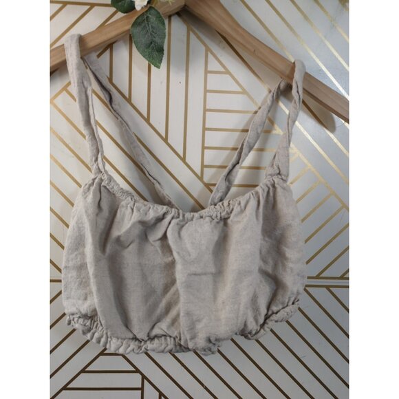 ABERCROMBIE & FITCH Women's Beige Linen Cross Back Tank Blouse Size Medium - Picture 3 of 7